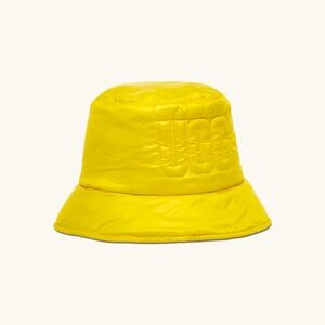 UGG QUILTED LOGO BUCKET HAT WOMEN SIZE S/M SUNBEAM YELLOW ALL WEATHER LINED COZY